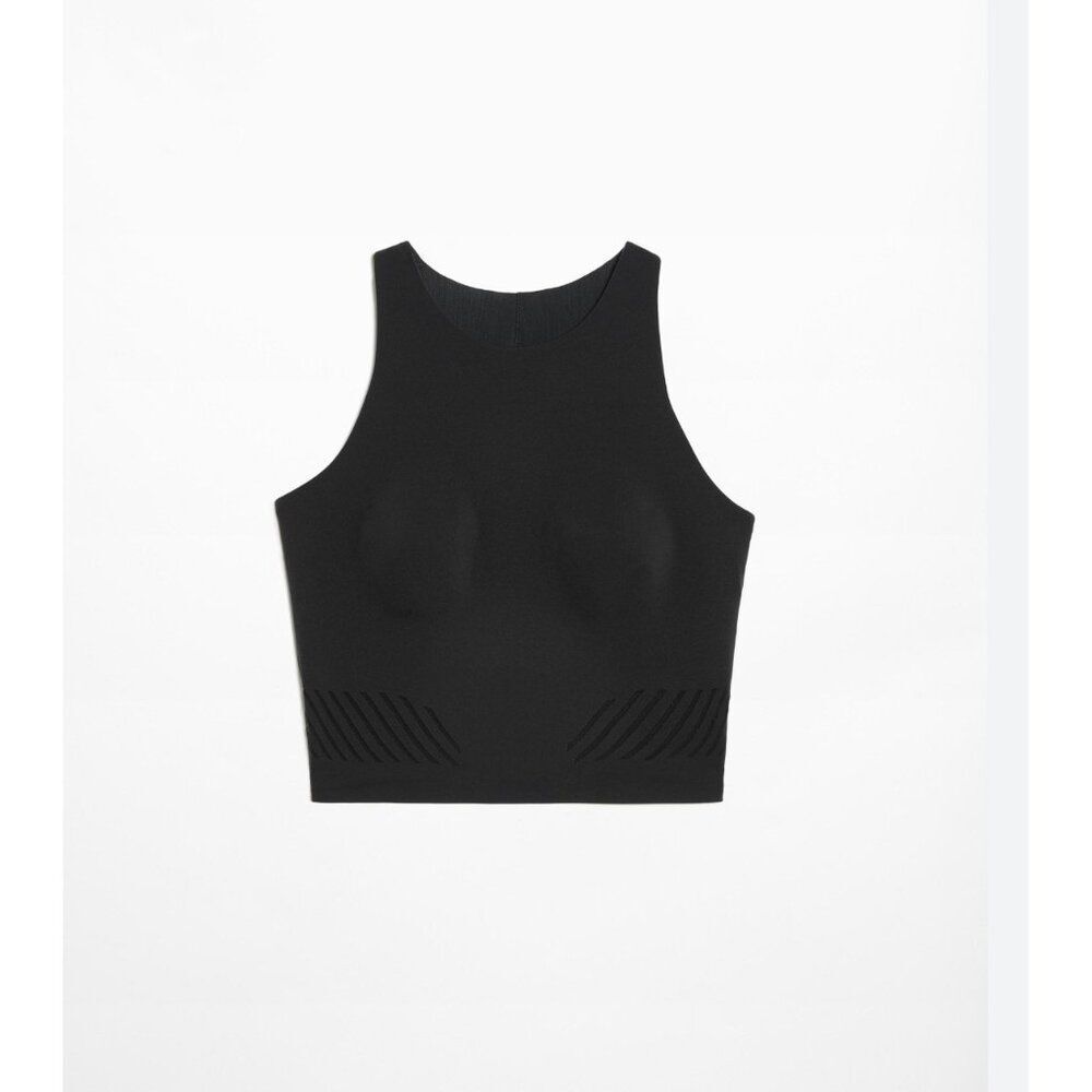 Black High-Neck Ribbed Crop Top - Picture 2 of 11